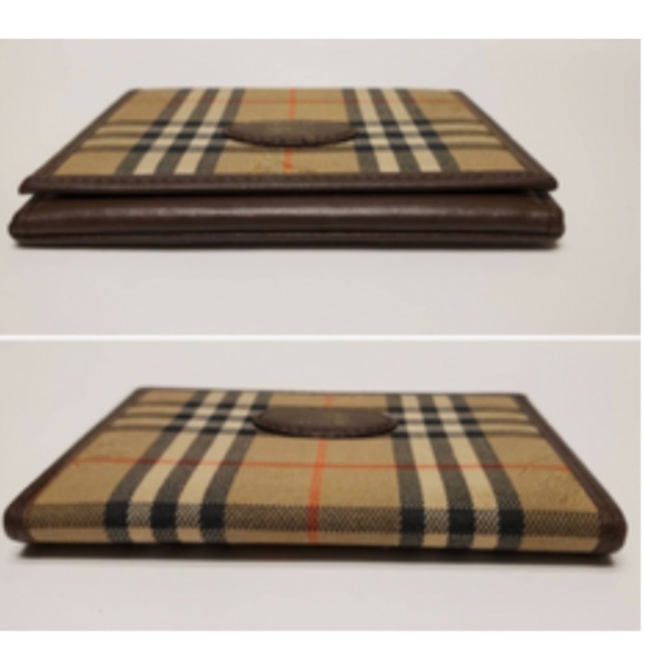 Burberry Nova Check ID Card Case Check Wallet Brown Leather - Picture 2 of 3